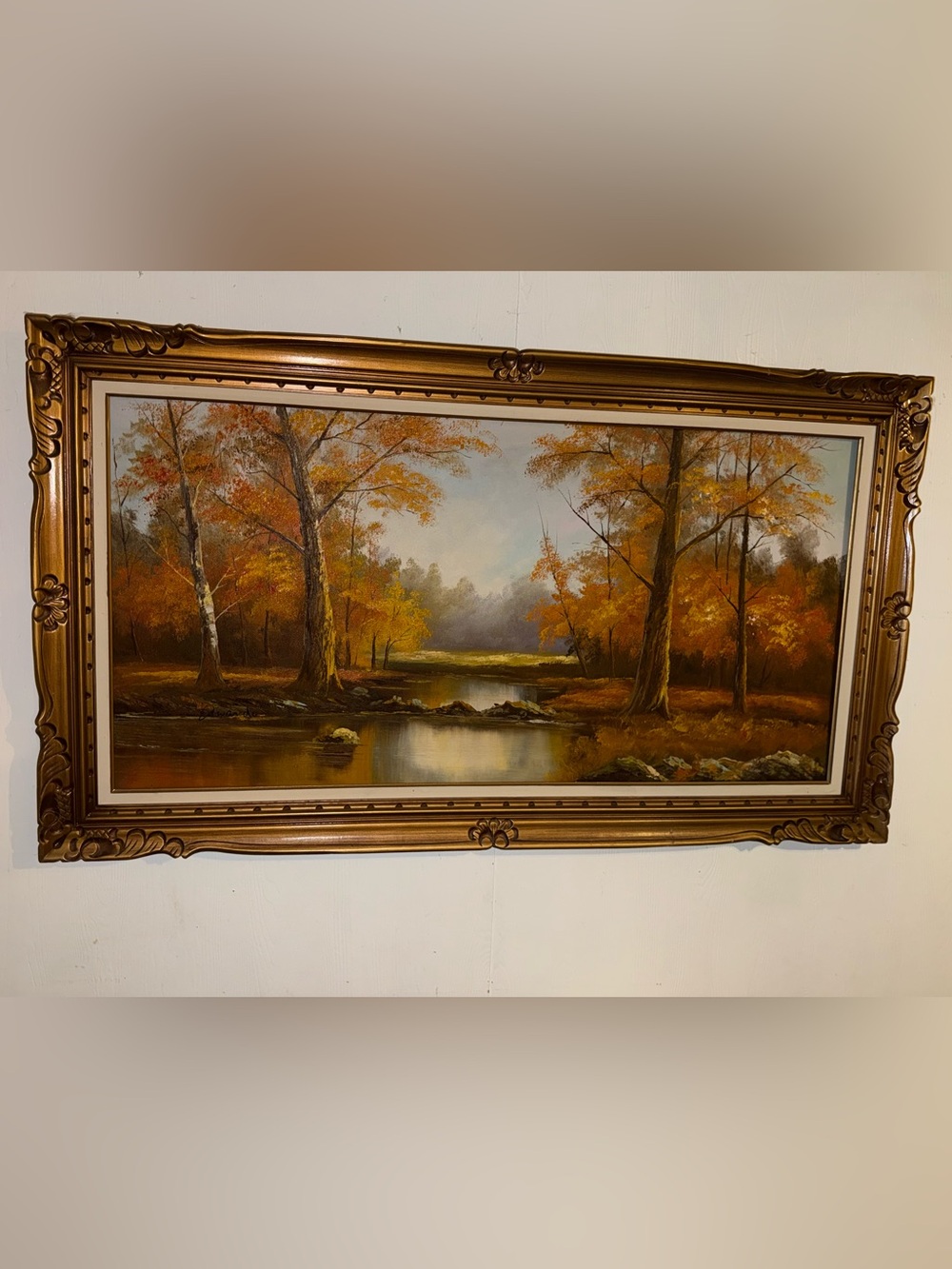 Huge Vintage Framed Autumn Landscape Wall Art oil on canvas by Edwardo